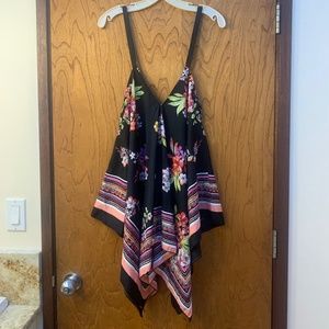 Floral Print Scarf Cami Camisole Top Beach Cover Black Pink 2X NEW NWT